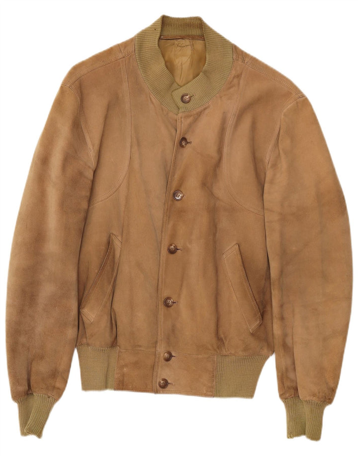 Vintage męska zamszowa kurtka bomber IT 50 duża beżowa skóra