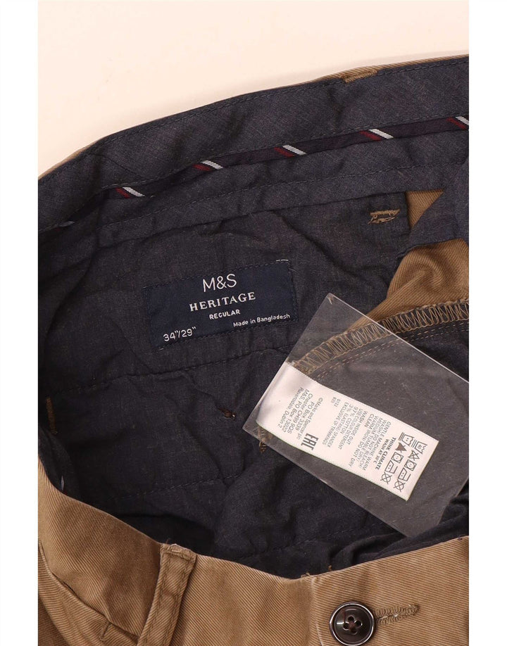 Męskie spodnie chino Marks & Spencer Heritage o regularnym kroju W34 L29 beżowe