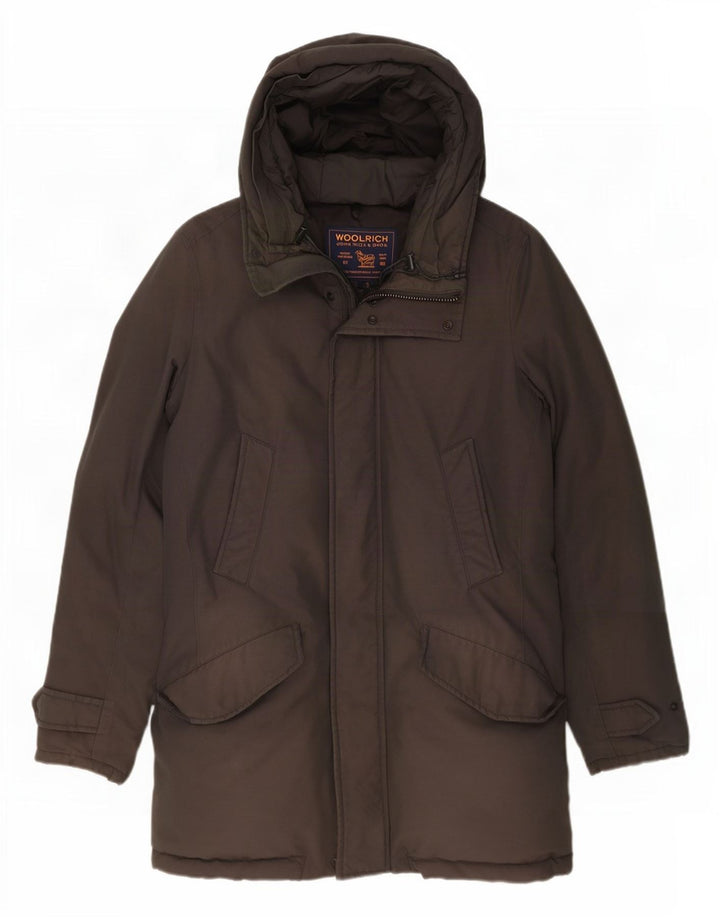 Woolrich Męski ocieplany płaszcz z kapturem UK 36 Small, szara bawełna