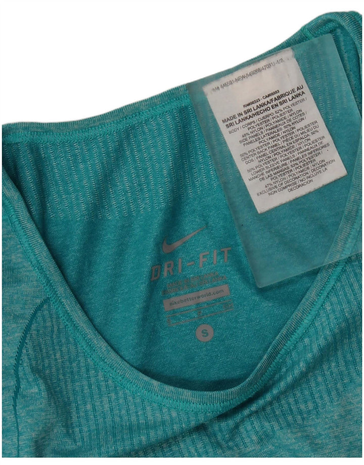Damska koszulka Nike Dri Fit z długim rękawem, UK 10, mała, zielona, nakrapiana, poliester