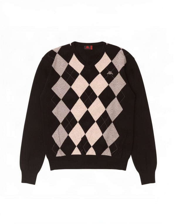 Męski sweter Kappa z dekoltem w kształcie litery V, 2XL, czarny Argyle/diamentowa wełna owcza