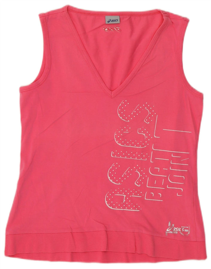 ASICS Womens Graphic Vest Top UK 12 Medium Pink Cotton