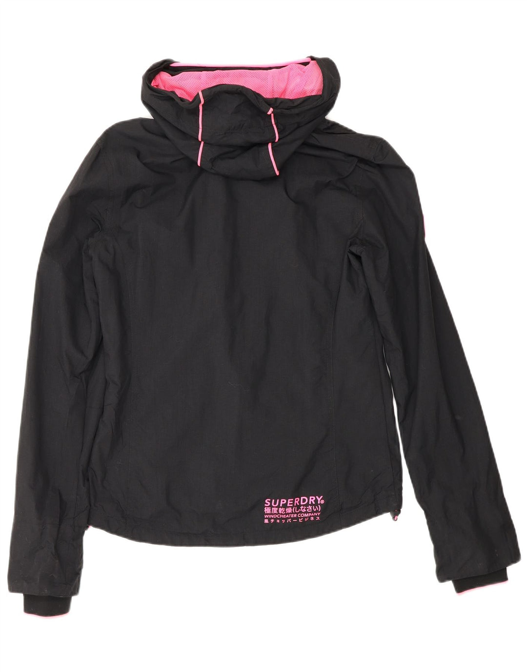 Damska kurtka przeciwdeszczowa z kapturem Superdry UK 8, mała, czarna nylonowa