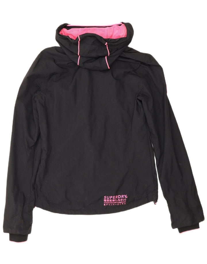 Damska kurtka przeciwdeszczowa z kapturem Superdry UK 8, mała, czarna nylonowa