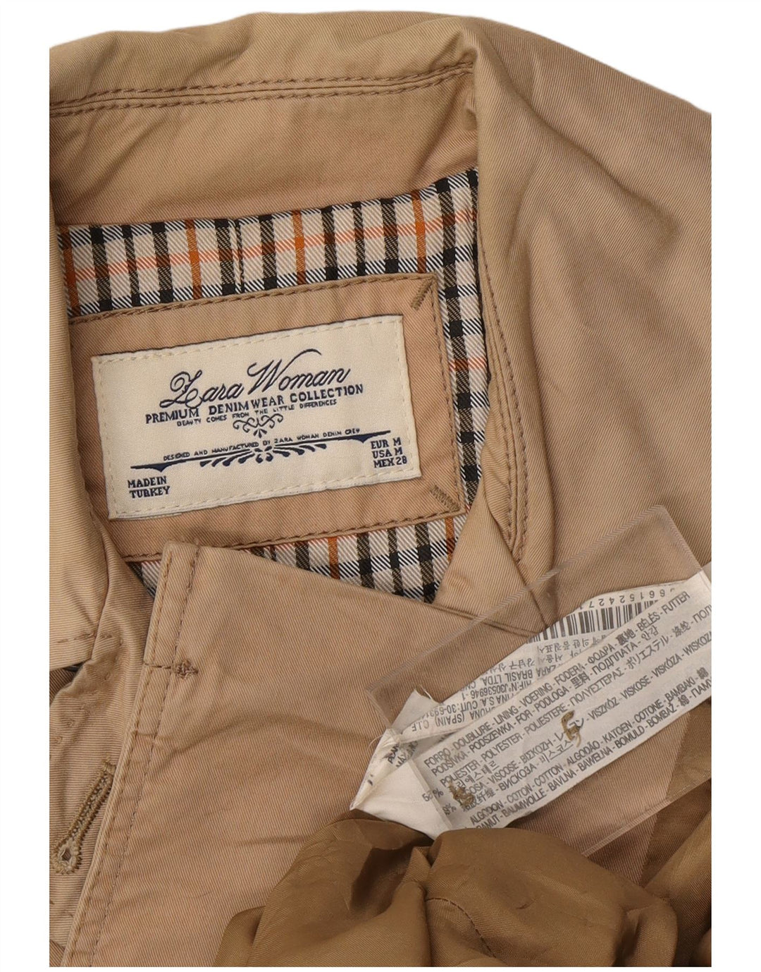 Damski dwurzędowy trencz ZARA UK 14 w kolorze średniego beżu