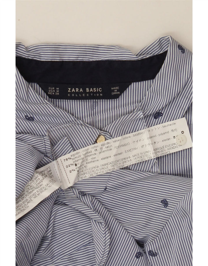 ZARA Womens Pullover Shirt UK 12 Medium Blue Pinstripe Cotton Vintage Zara and Second-Hand Zara from Messina Hembry 