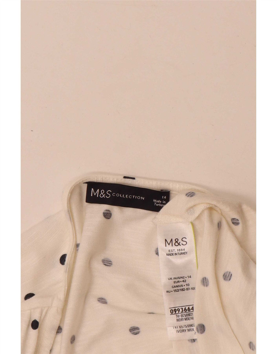 Marks & Spencer Damski top z długim rękawem UK 14, duży, w kolorze złamanej bieli, w kropki