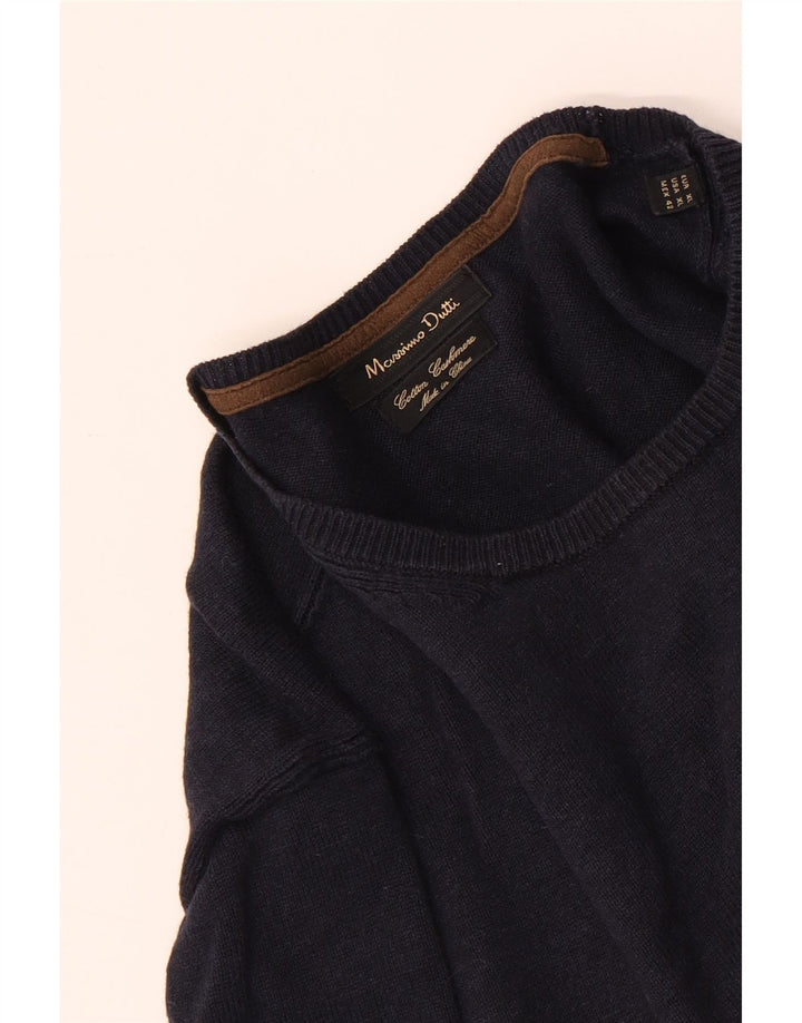 Męski sweter z okrągłym dekoltem Massimo Dutti XL, granatowy, bawełniany