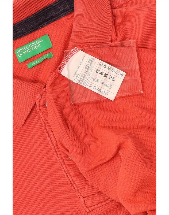 Męska koszulka polo Benetton Muscle Fit XL, pomarańczowa, bawełniana