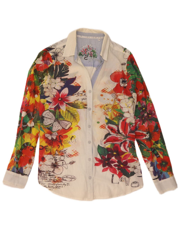 Desigual Womens Graphic Shirt UK 14 Medium Multicoloured Floral Cotton