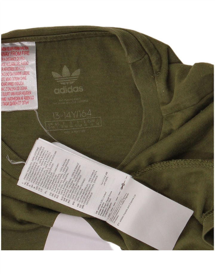 Chłopięcy T-shirt Adidas z grafiką, 13-14 lat, bawełna khaki