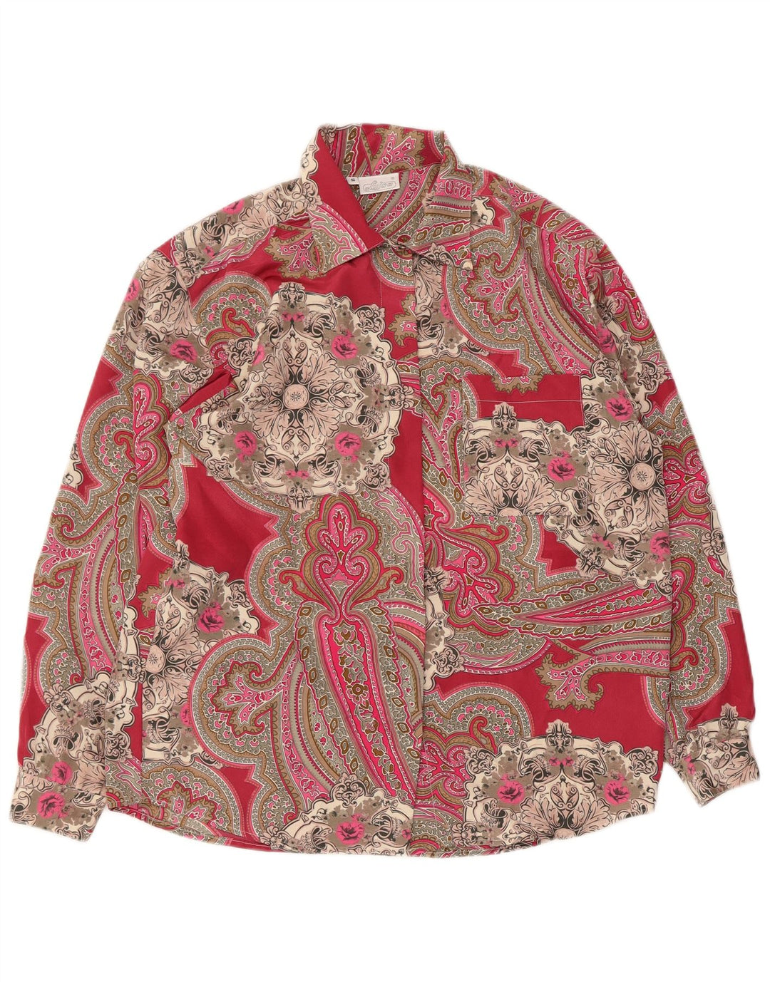 Damska bluzka koszulowa oversize w stylu vintage, UK 10, mała, czerwona, poliester Paisley