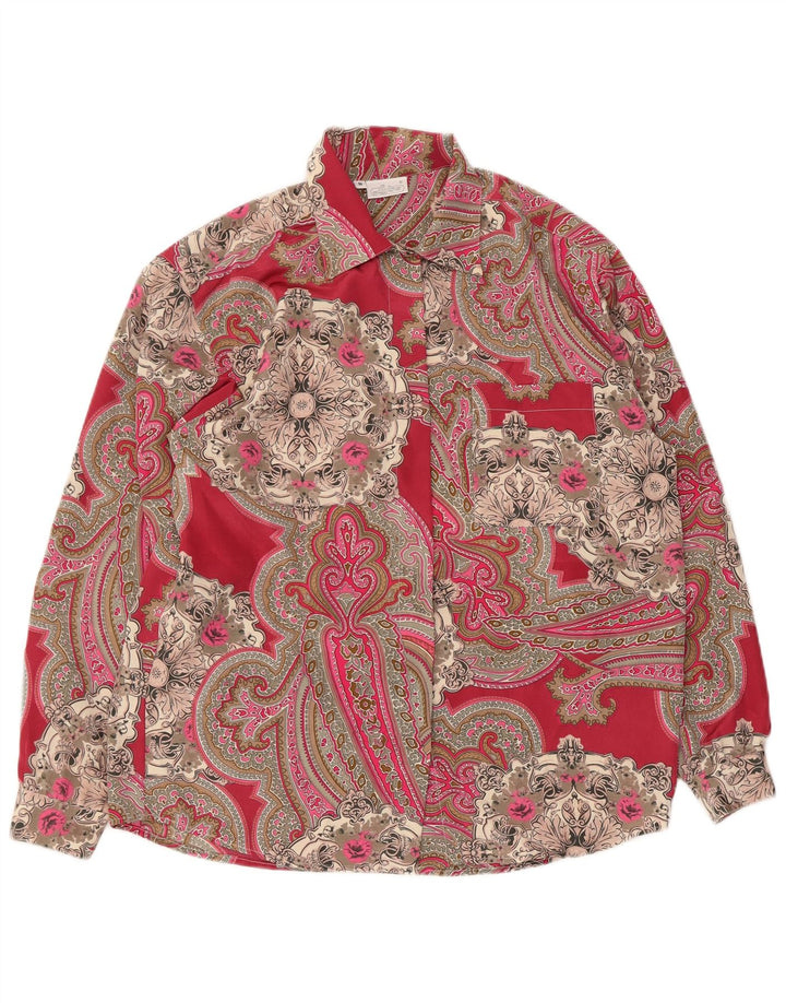 Damska bluzka koszulowa oversize w stylu vintage, UK 10, mała, czerwona, poliester Paisley