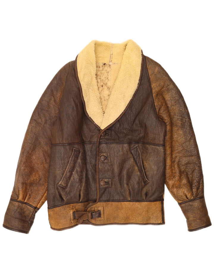 Vintage męska kurtka shearling IT 52 XL brązowa