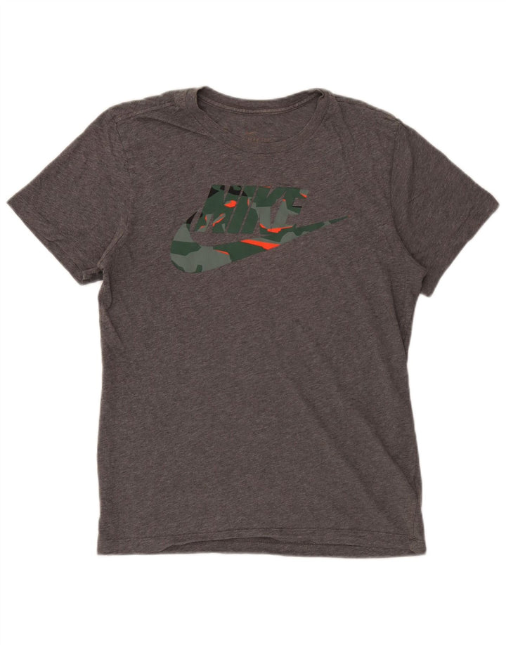 Męski T-shirt z grafiką Nike Dri Fit, mały, szary, bawełniany
