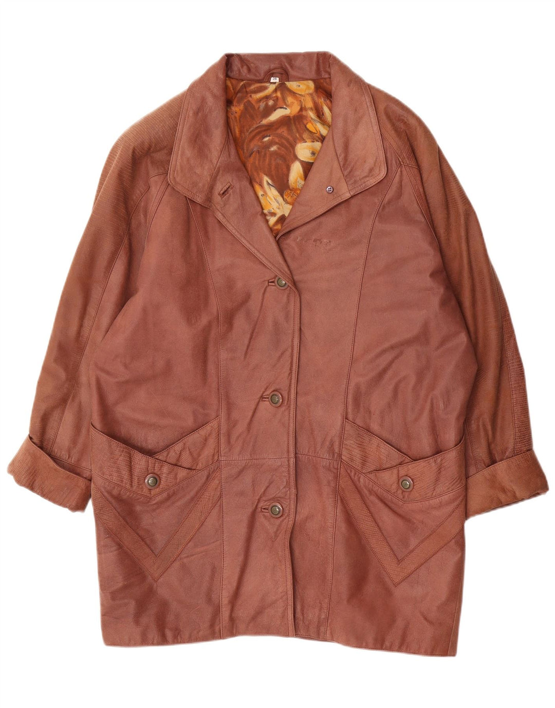 Vintage damski płaszcz skórzany oversize EU 38 średniej wielkości brązowa skóra