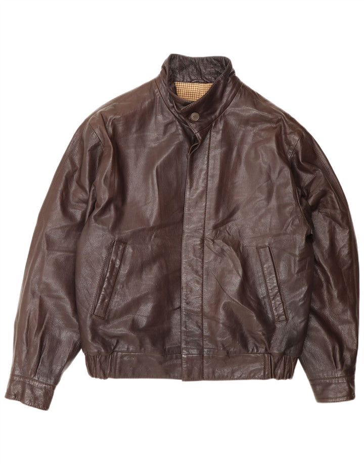 Męska kurtka skórzana typu bomber w stylu vintage IT 50, duża brązowa skóra