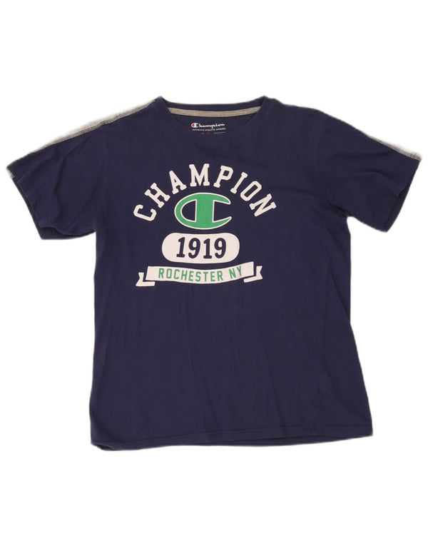 Chłopięcy T-shirt z grafiką Champion, 13-14 lat, XL, granatowy, blok kolorów