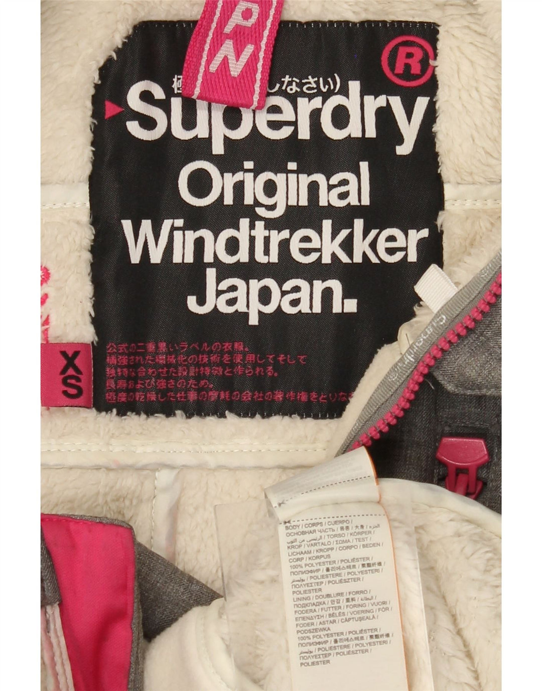 SUPERDRY Damska kurtka wiatrówka The Windtrekker Graphic UK 6 XS, szara