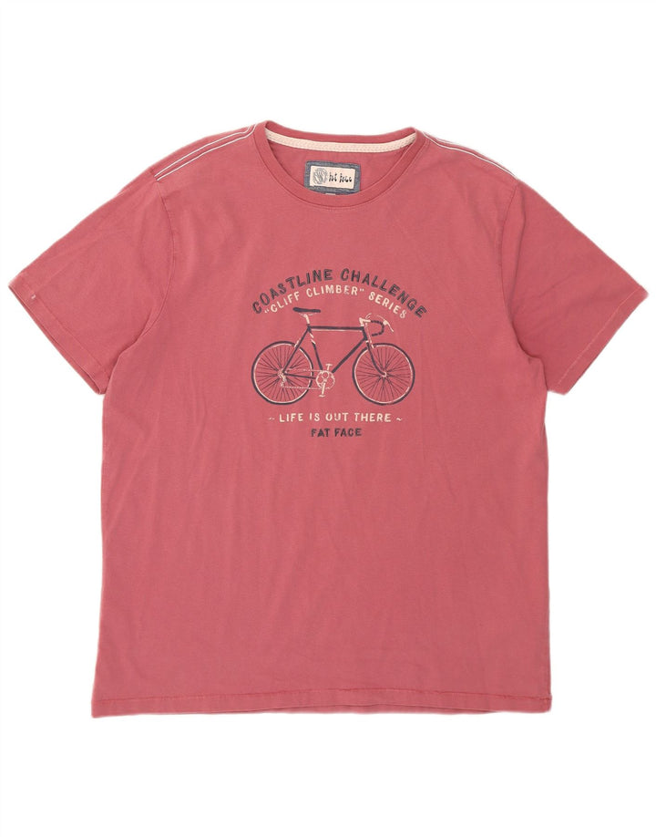 Męski T-shirt z grafiką Fat Face, duży, czerwony, bawełniany