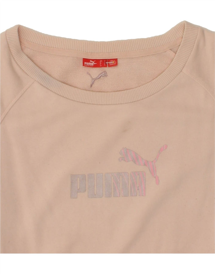 PUMA Womens Graphic Sweatshirt Jumper UK 14 Medium Pink Cotton Vintage Puma and Second-Hand Puma from Messina Hembry 