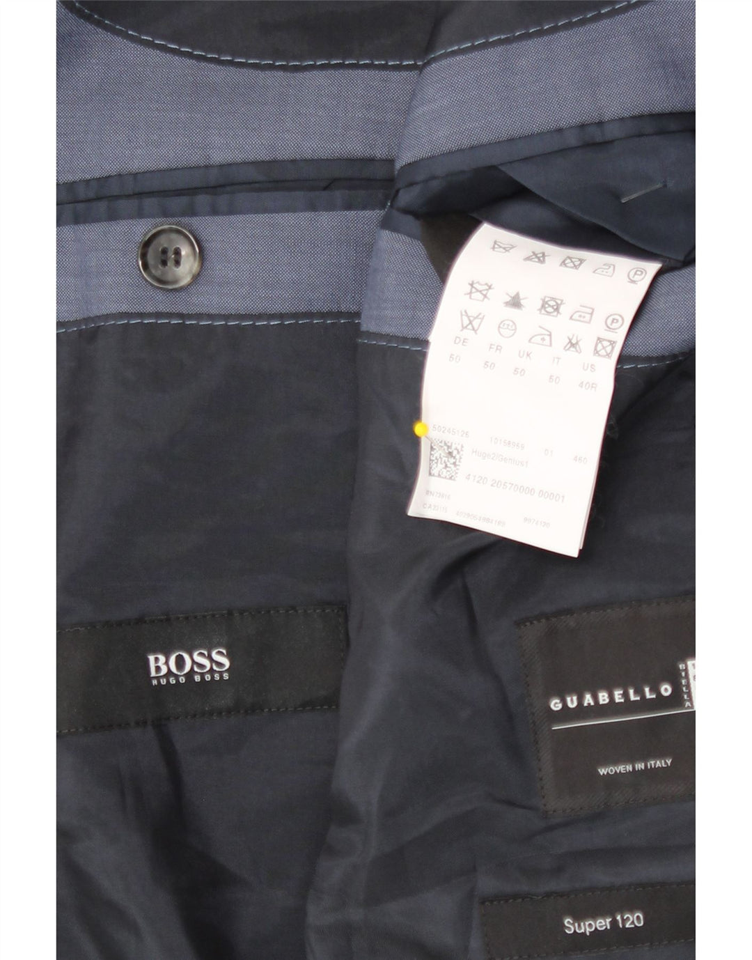 Męska marynarka zapinana na 2 guziki Hugo Boss EU 50, duża niebieska dziewicza wełna