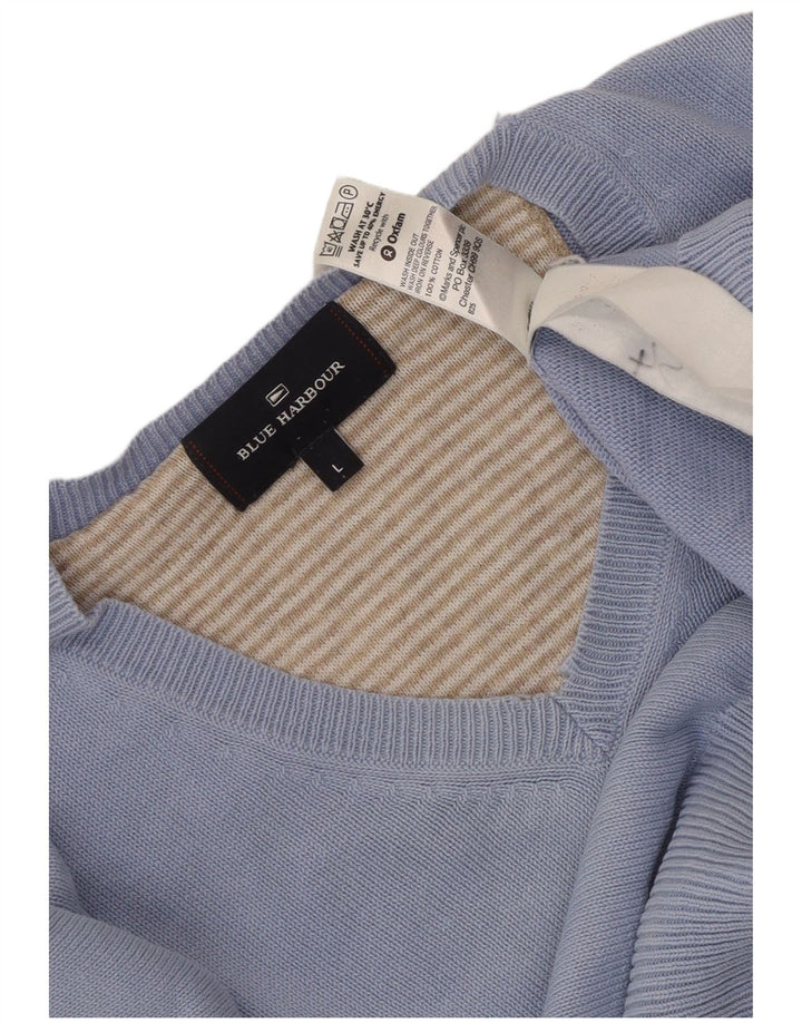 Marks & Spencer Męski sweter w kolorze niebieskim z dekoltem w kształcie litery V, duży, niebieski, bawełniany