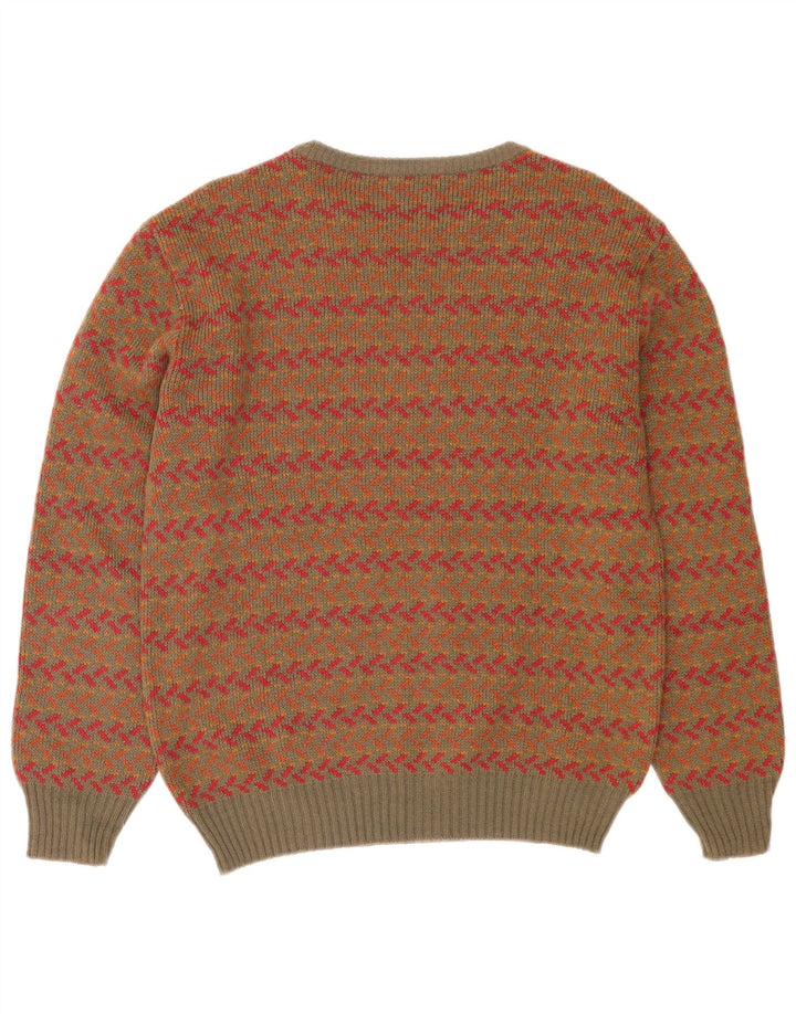 Męski sweter z okrągłym dekoltem w stylu vintage, średnia wełna w kolorze khaki
