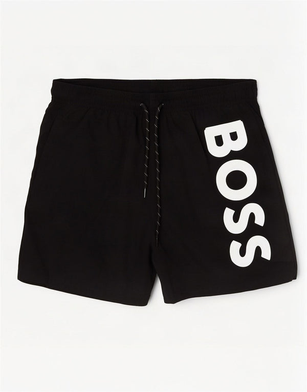 Męskie spodenki kąpielowe Hugo Boss z grafiką, średni czarny poliamid