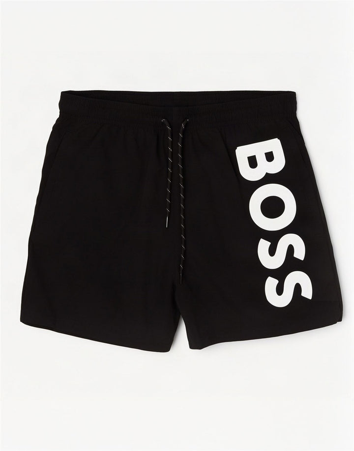 Męskie spodenki kąpielowe Hugo Boss z grafiką, średni czarny poliamid