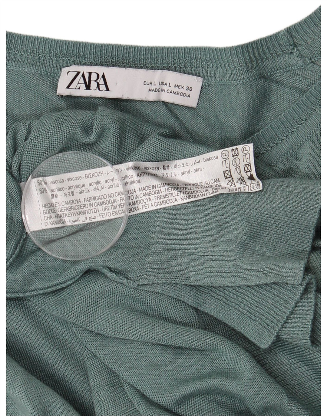 Damski sweter ZARA z dekoltem w łódkę UK 16, duży, zielony, wiskoza