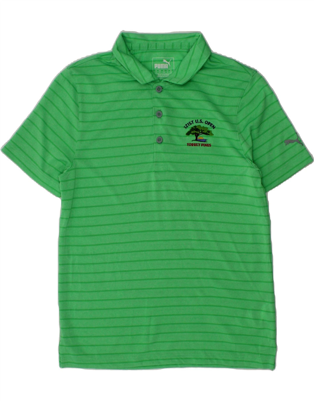 NIKE Boys Polo Shirt 7-8 Years Green Striped Polyester Vintage Nike and Second-Hand Nike from Messina Hembry 