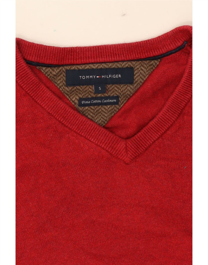 TOMMY HILFIGER Mens V-Neck Jumper Sweater Small Red Cotton Vintage Tommy Hilfiger and Second-Hand Tommy Hilfiger from Messina Hembry 