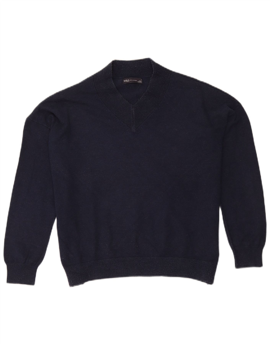 Damski sweter oversize Marks & Spencer z dekoltem w kształcie litery V, średni granatowy