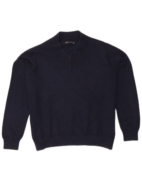 Damski sweter oversize Marks & Spencer z dekoltem w kształcie litery V, średni granatowy