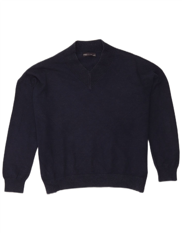 Damski sweter oversize Marks & Spencer z dekoltem w kształcie litery V, średni granatowy