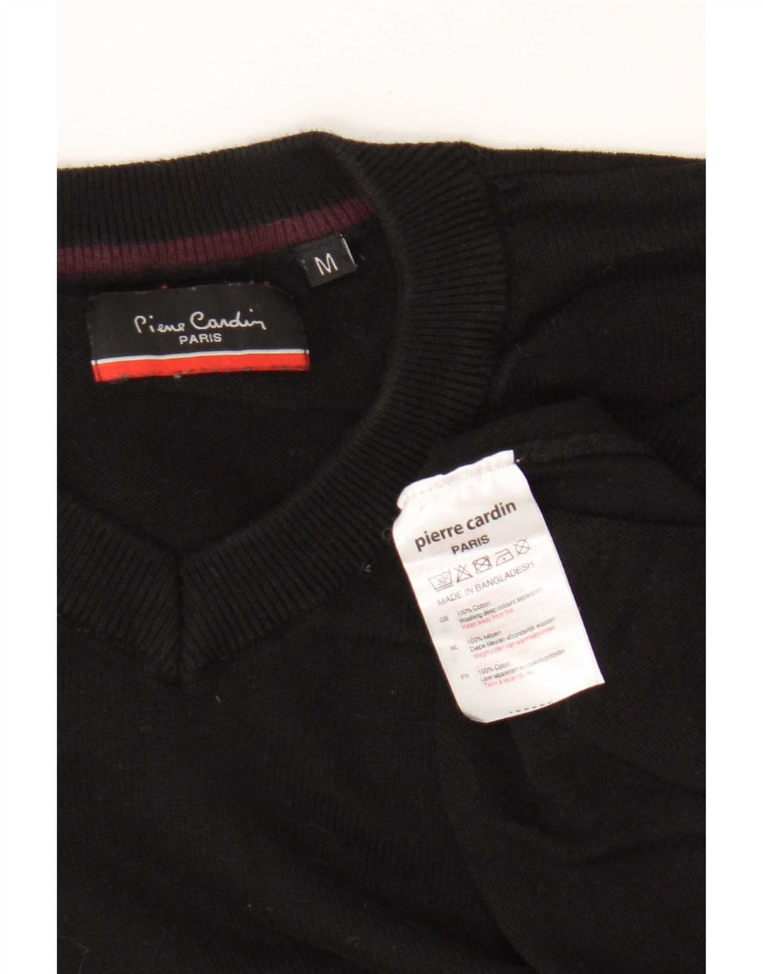 Męski sweter Pierre Cardin o regularnym kroju z dekoltem w kształcie litery V, średniej wielkości, czarny, bawełniany