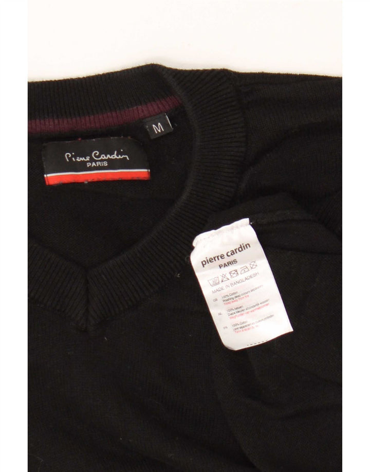 Męski sweter Pierre Cardin o regularnym kroju z dekoltem w kształcie litery V, średniej wielkości, czarny, bawełniany