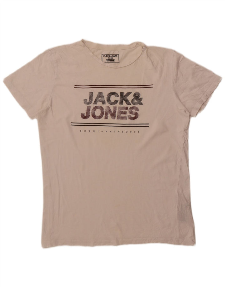 Męski T-shirt z grafiką Jack & Jones o regularnym kroju, średni, złamanej bieli, bawełniany