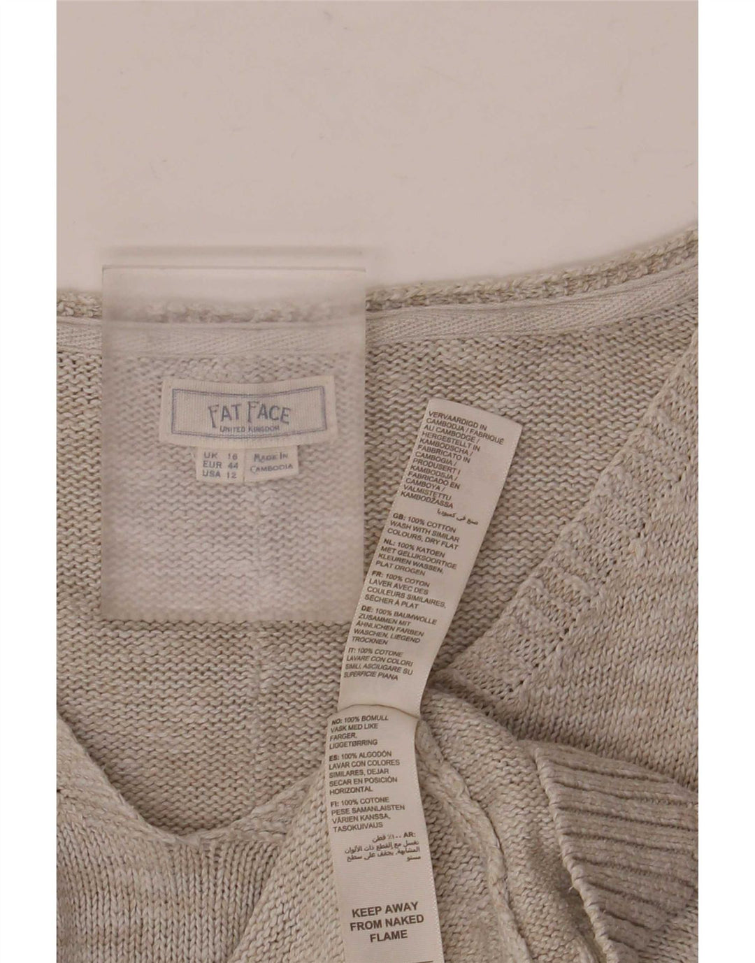 Sweter damski Fat Face Oversize z dekoltem w kształcie litery V, UK 16, duży, szary, bawełniany