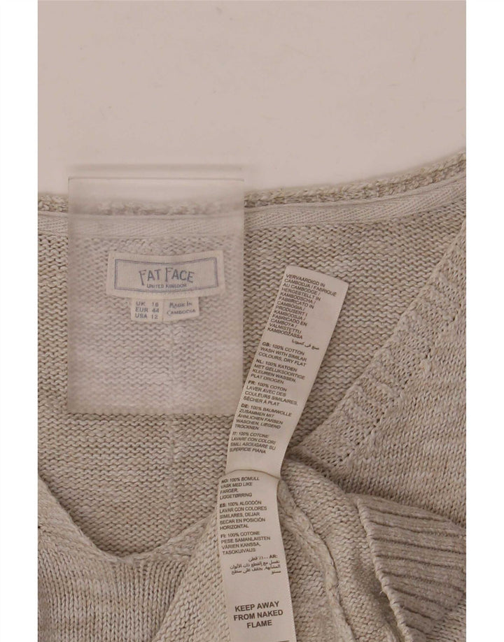 Sweter damski Fat Face Oversize z dekoltem w kształcie litery V, UK 16, duży, szary, bawełniany