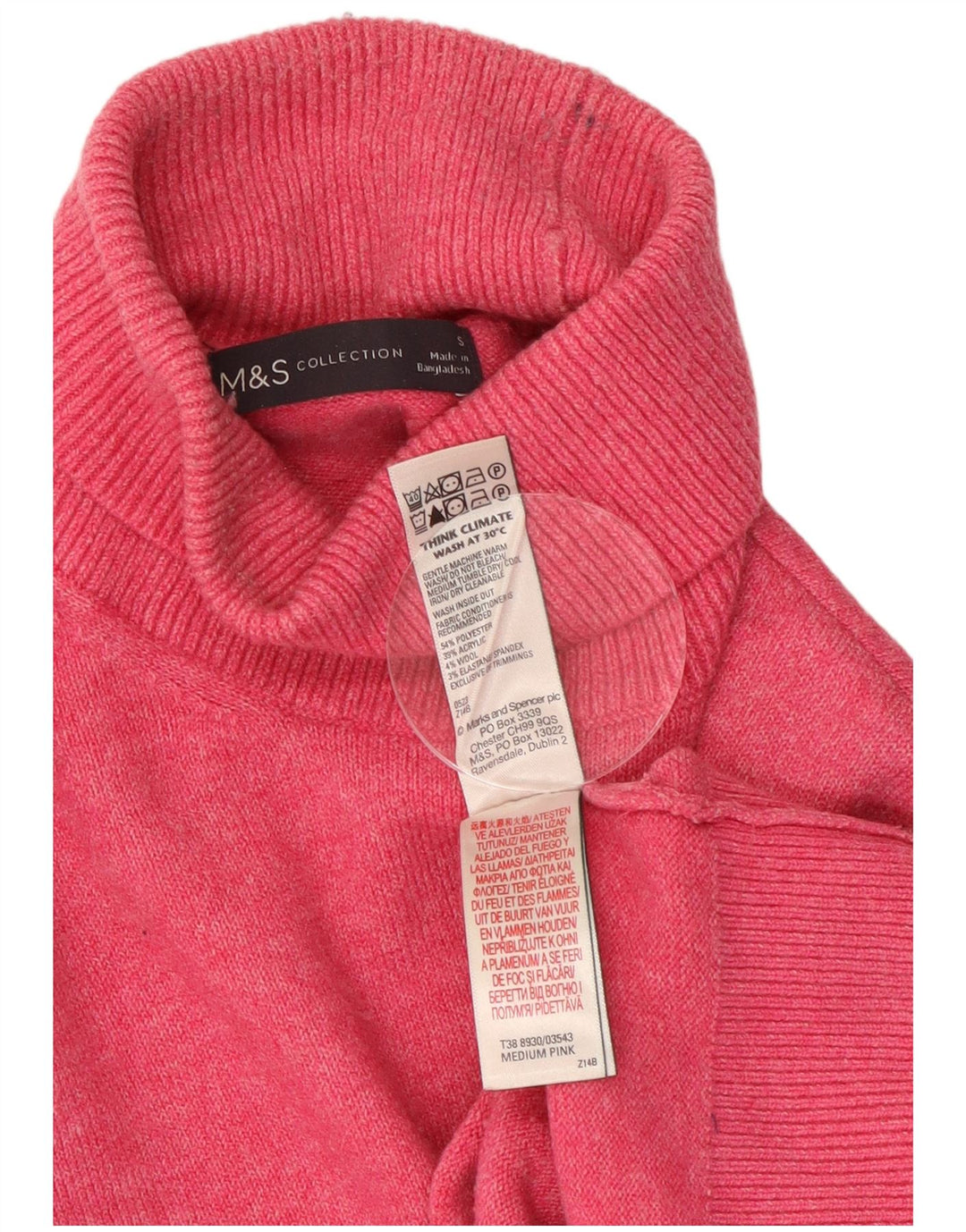 Marks & Spencer Damski sweter z golfem UK 10, mały, różowy, nakrapiany