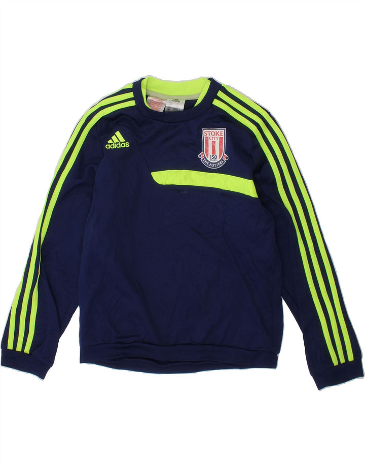 ADIDAS Boys Graphic Sweatshirt Jumper 9-10 Years Medium Navy Blue Vintage Adidas and Second-Hand Adidas from Messina Hembry 