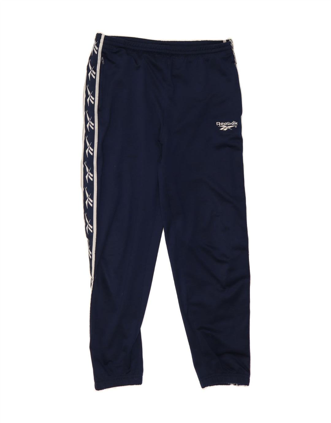 REEBOK Mens Graphic Tracksuit Trousers Joggers Small  Navy Blue Vintage Reebok and Second-Hand Reebok from Messina Hembry 
