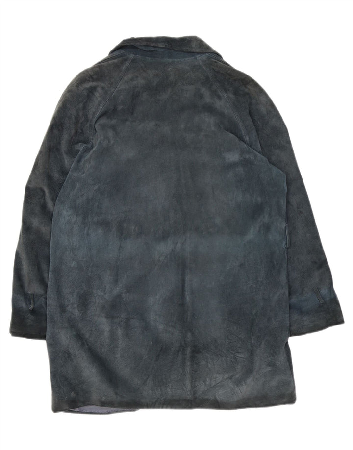 VINTAGE Mens Suede Overcoat UK 38 Medium Navy Blue