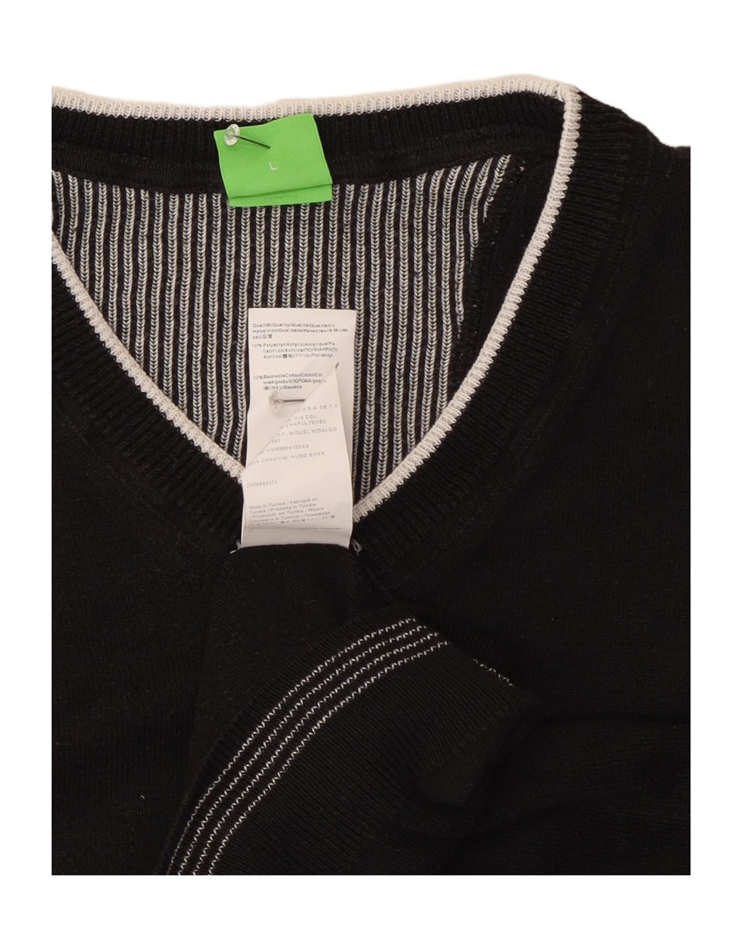 Męski sweter Hugo Boss z dekoltem w kształcie litery V, duży, czarny akryl