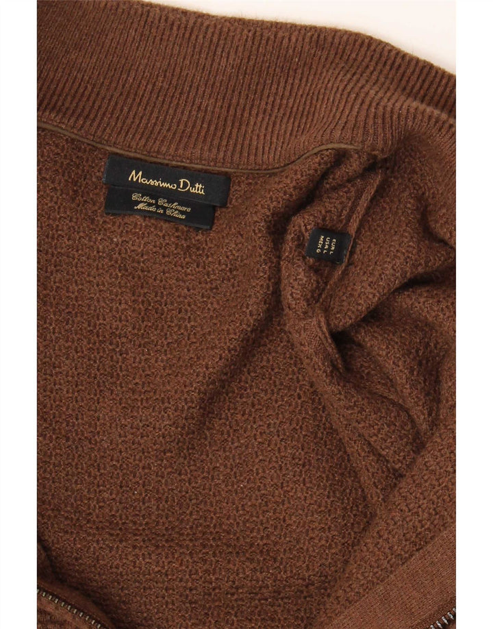 Męski sweter rozpinany Massimo Dutti, duży, brązowy, bawełniany
