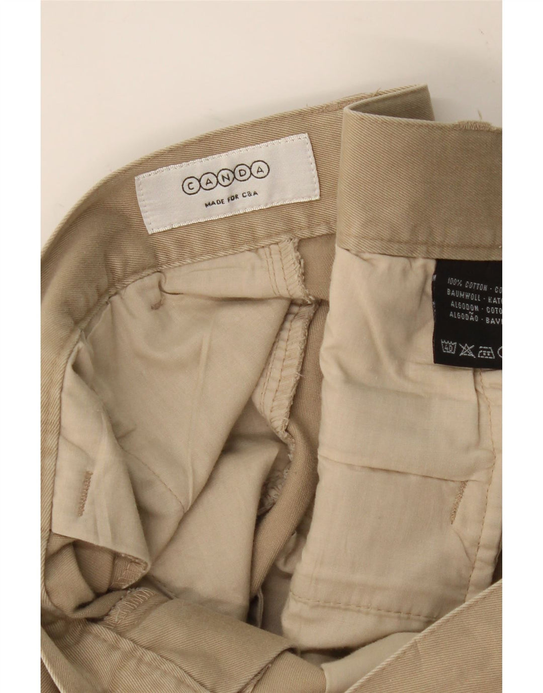 CANDA Mens Straight Chino Trousers W32 L29 Beige Cotton Vintage Canda and Second-Hand Canda from Messina Hembry 
