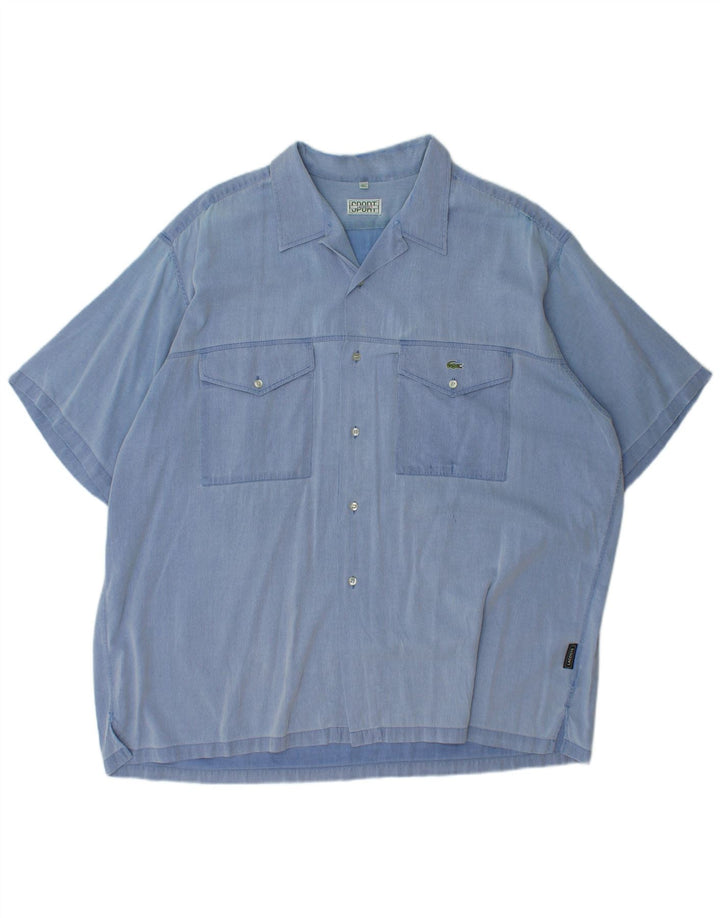 Koszula męska z krótkim rękawem LACOSTE, rozmiar 45, bawełniana, niebieska w prążki