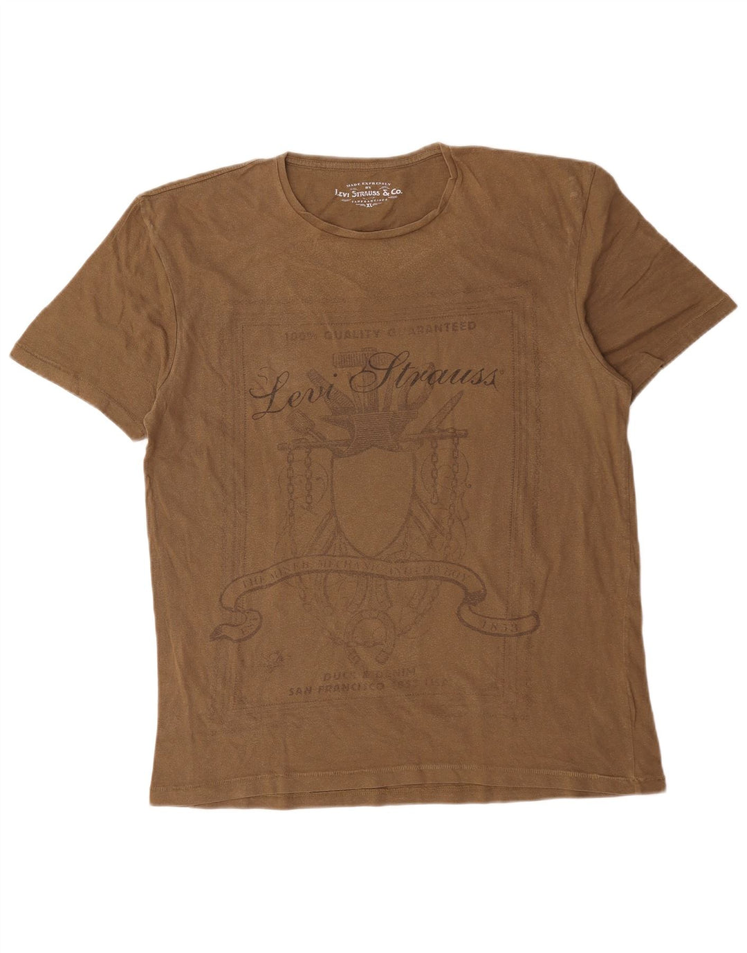 Męski T-shirt z grafiką Levi's, top XL, brązowa bawełna